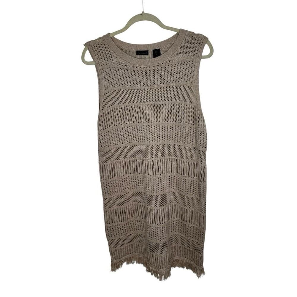 Tahari Crochet Fringe Mini Dress Size L Swim Coverup Beachy Coastal Vacation